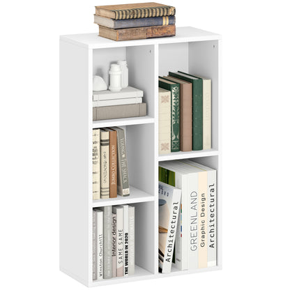 2-Tier Bookshelf with 5 Open Storage Compartments, White