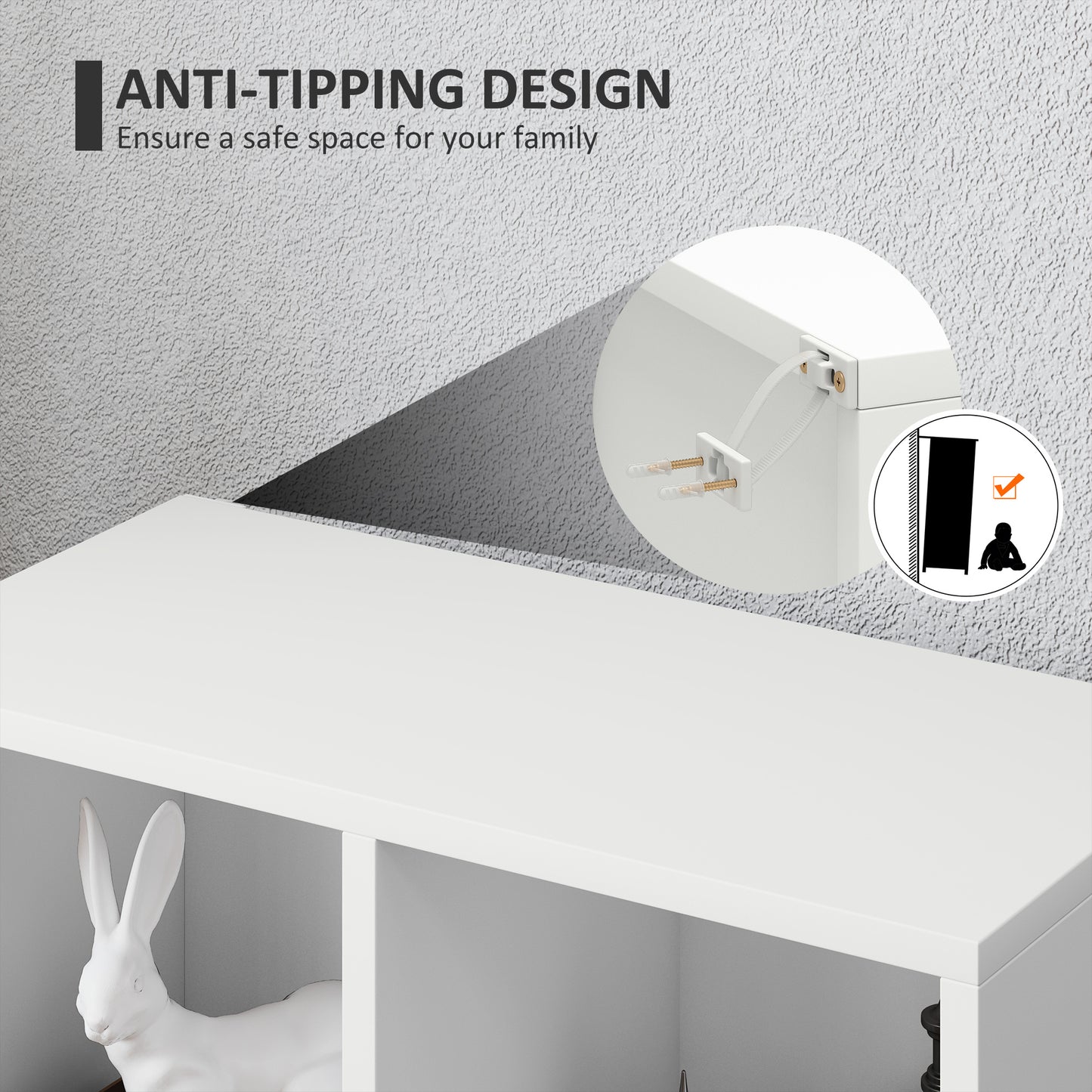 2-Tier Bookshelf with 5 Open Storage Compartments, White