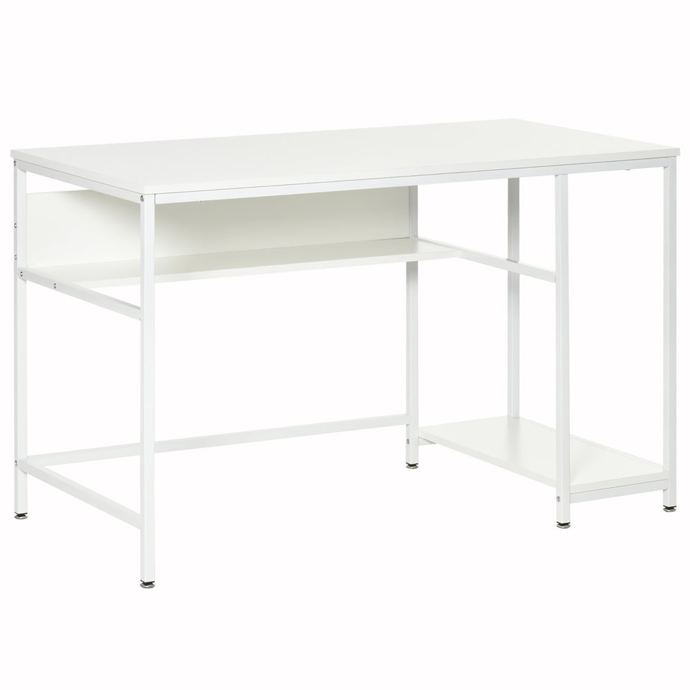 Home Compact Small Computer Desk Writing Study Table Office PC Workstation Gaming Studying with Storage Shelf, White