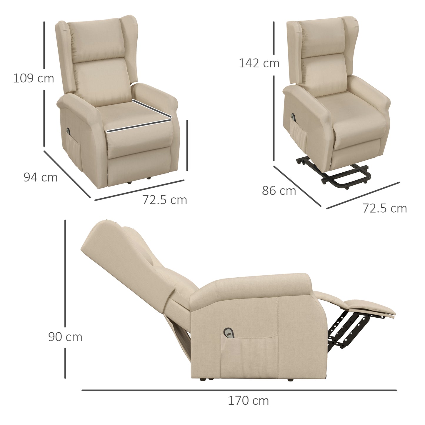 Power Lift Recliner Armchair, Electric Lift Chair for Elderly, Fabric Riser and Reclining Chair Beige