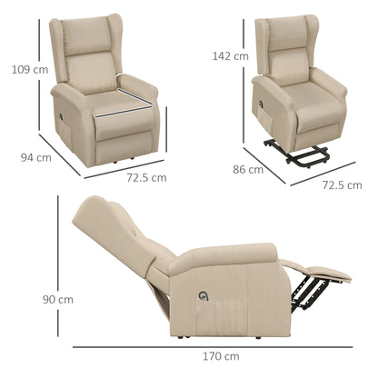 Power Lift Recliner Armchair, Electric Lift Chair for Elderly, Fabric Riser and Reclining Chair Beige