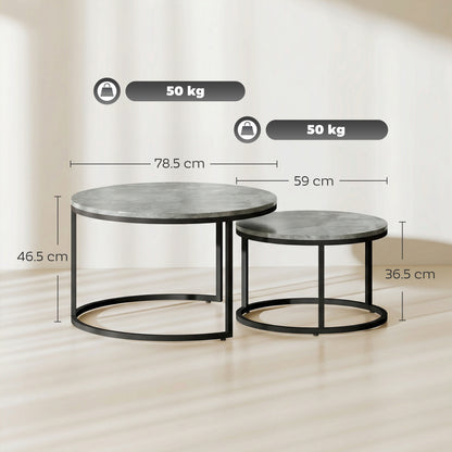 2 Pcs Stacking Coffee Table Set Steel Frame, Cement Grey