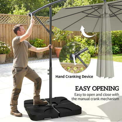 3(m) Banana Parasol Cantilever Umbrella Garden w/ Base Weights - Light Grey