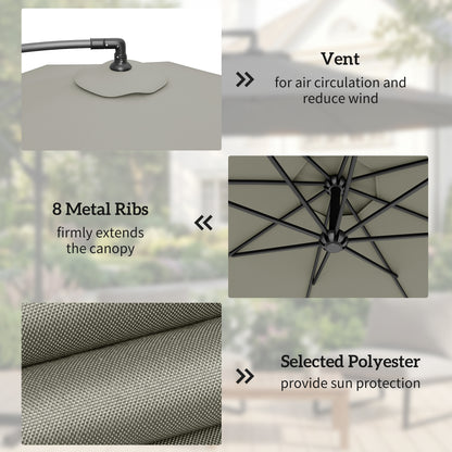 3(m) Banana Parasol Cantilever Umbrella Garden w/ Base Weights - Light Grey