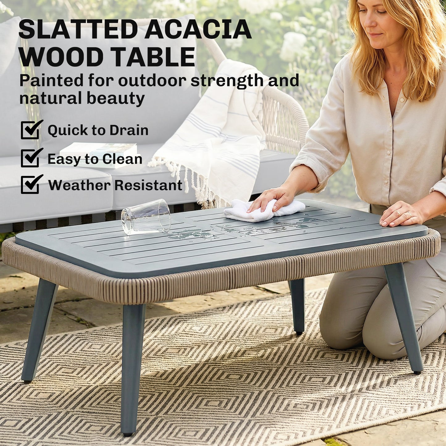 4 Piece Rattan Garden Furniture Set w/ Thick Cushions, Grey
