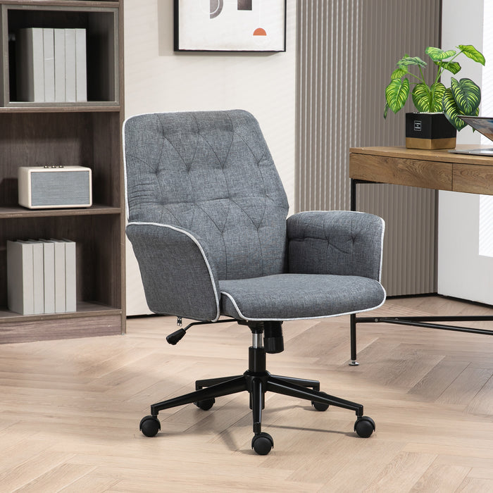 Linen Computer Chair with Armrest, Modern Swivel Chair with Adjustable Height, Grey