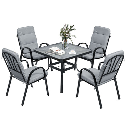 Garden Dining Set, Glass Table w/ Umbrella Hole Grey