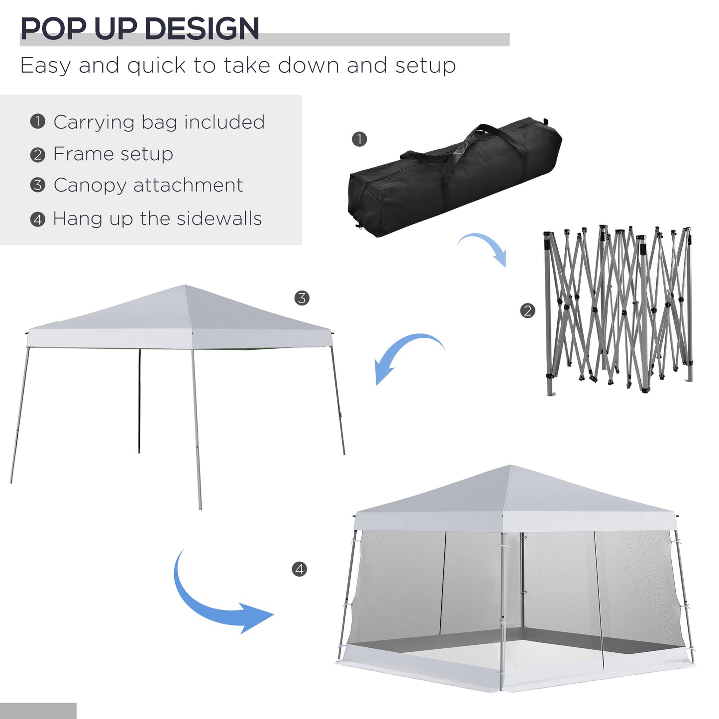 3 x3 x2.6m Folding Pop-up Garden Gazebo W/Mosquito Netting White