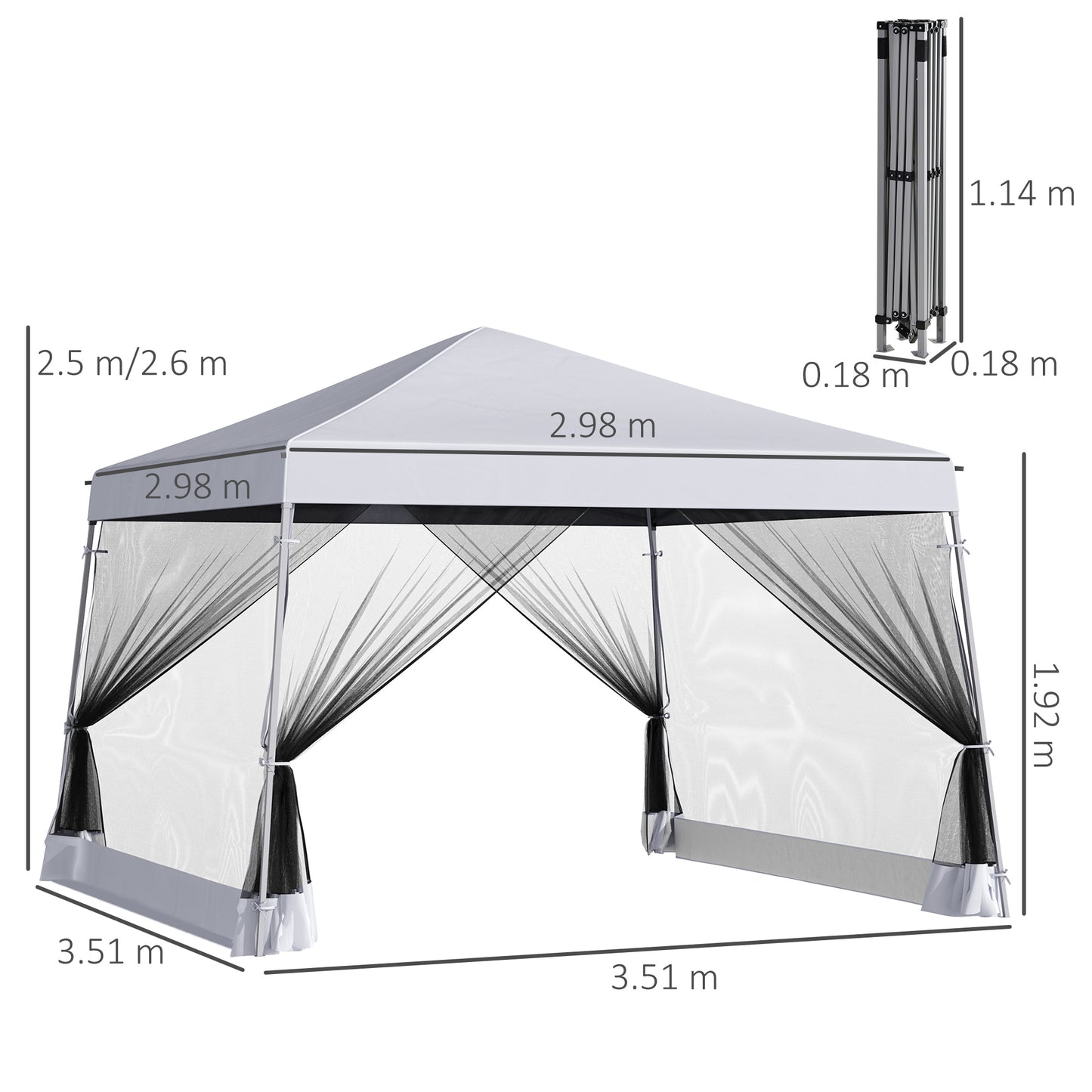 3 x3 x2.6m Folding Pop-up Garden Gazebo W/Mosquito Netting White