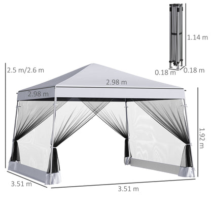 3 x3 x2.6m Folding Pop-up Garden Gazebo W/Mosquito Netting White
