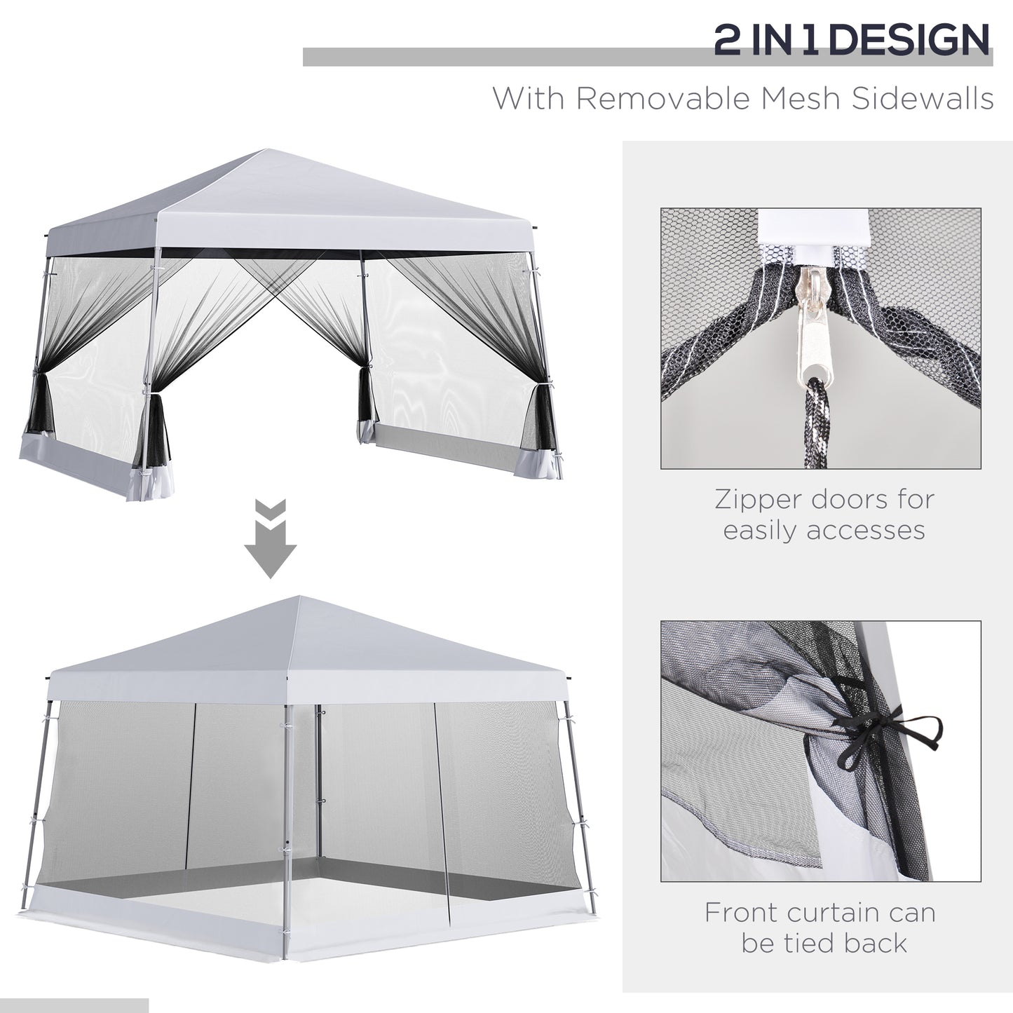 3 x3 x2.6m Folding Pop-up Garden Gazebo W/Mosquito Netting White