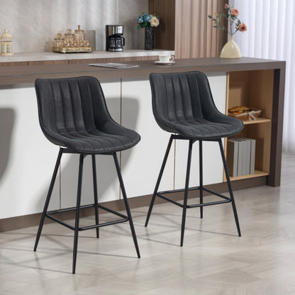 Swivel Bar Stools Set of 2, PU Leather Upholstered Bar Chairs, Black