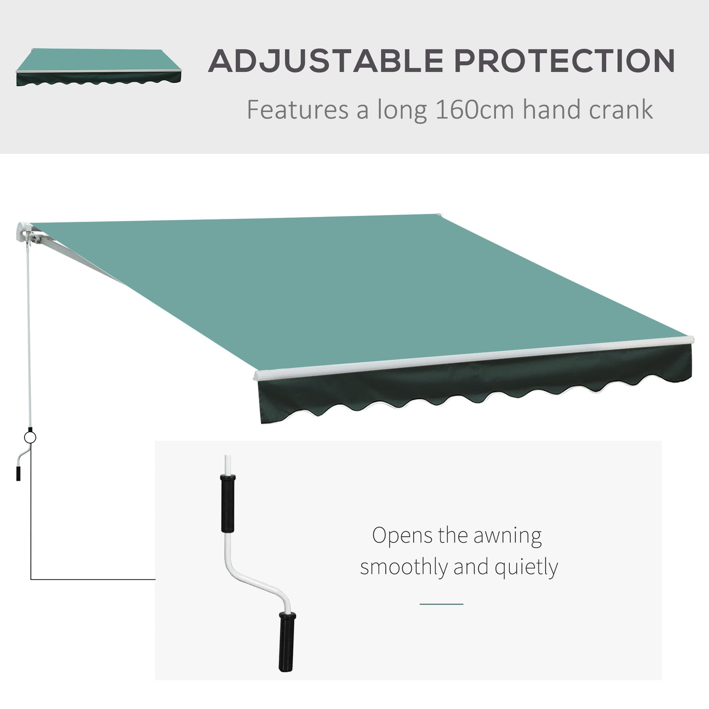 Garden Sun Shade Canopy Retractable Awning, 3 x 2.5m, Green