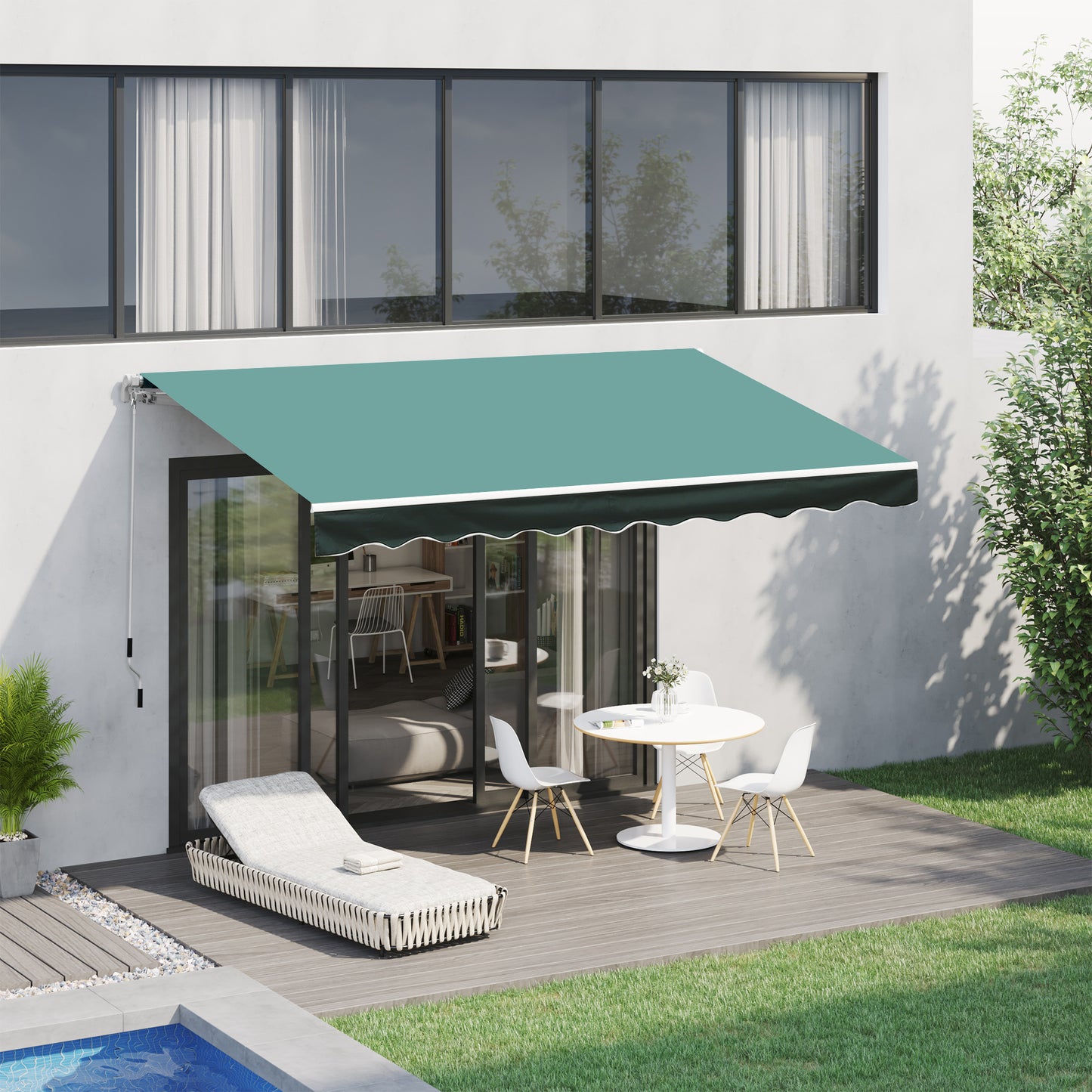 Garden Sun Shade Canopy Retractable Awning, 3 x 2.5m, Green
