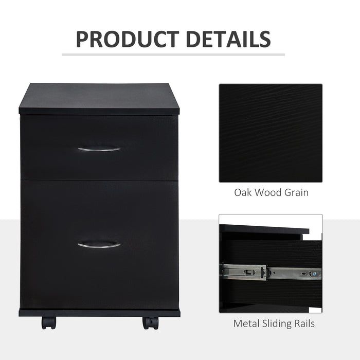 File Cabinet Cupboard Storage with Two Drawers, Table Storage Box with Wheels, Cabinet Bedside Table Storage Box, Black