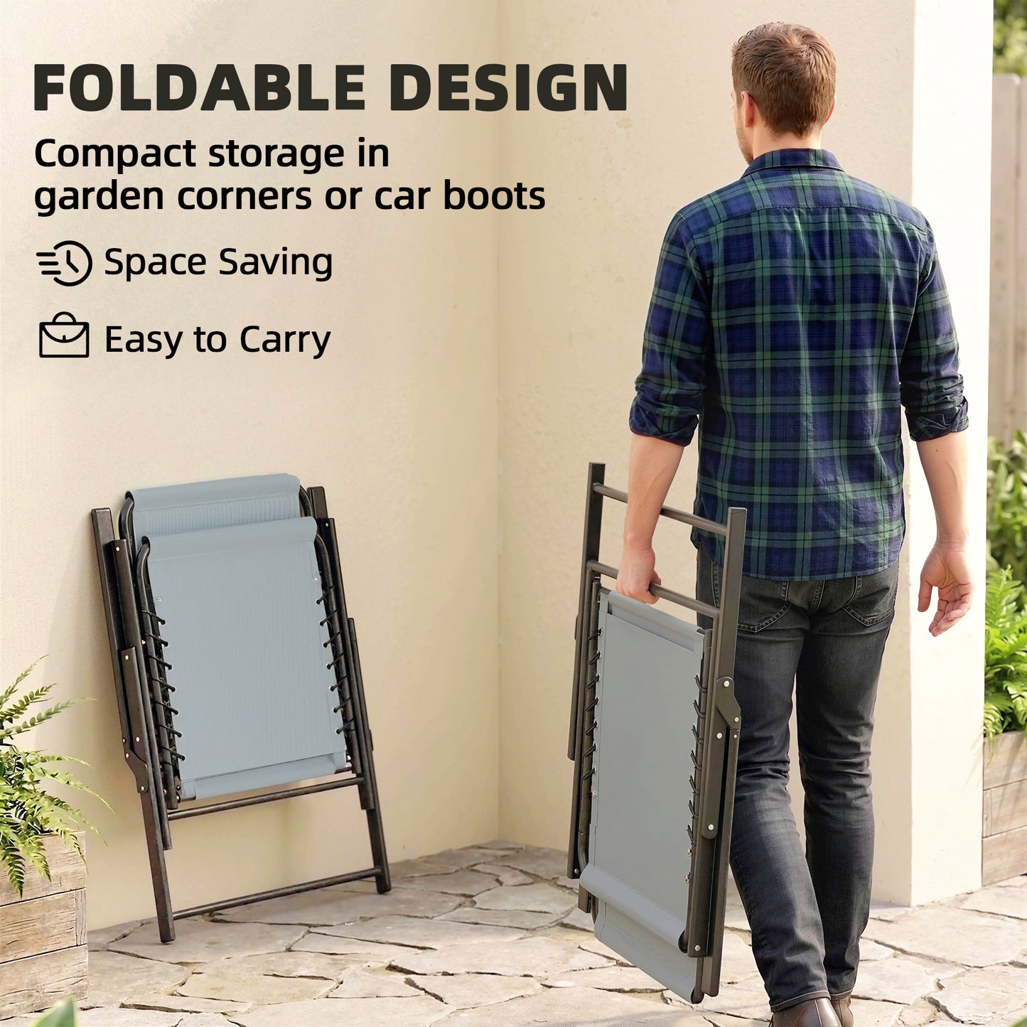 Folding Garden Chairs, Outdoor Chairs Set of 4, Light Grey