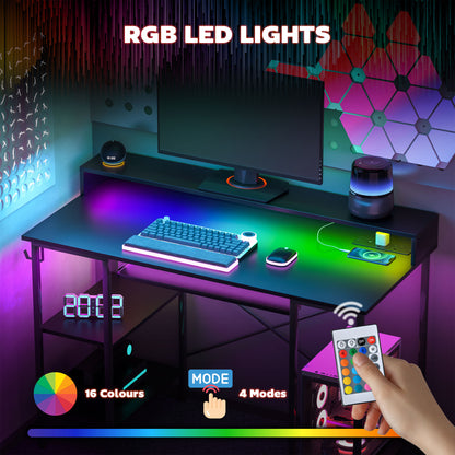 Gaming Desk with Monitor Stand and Sliding Keyboard Tray Black