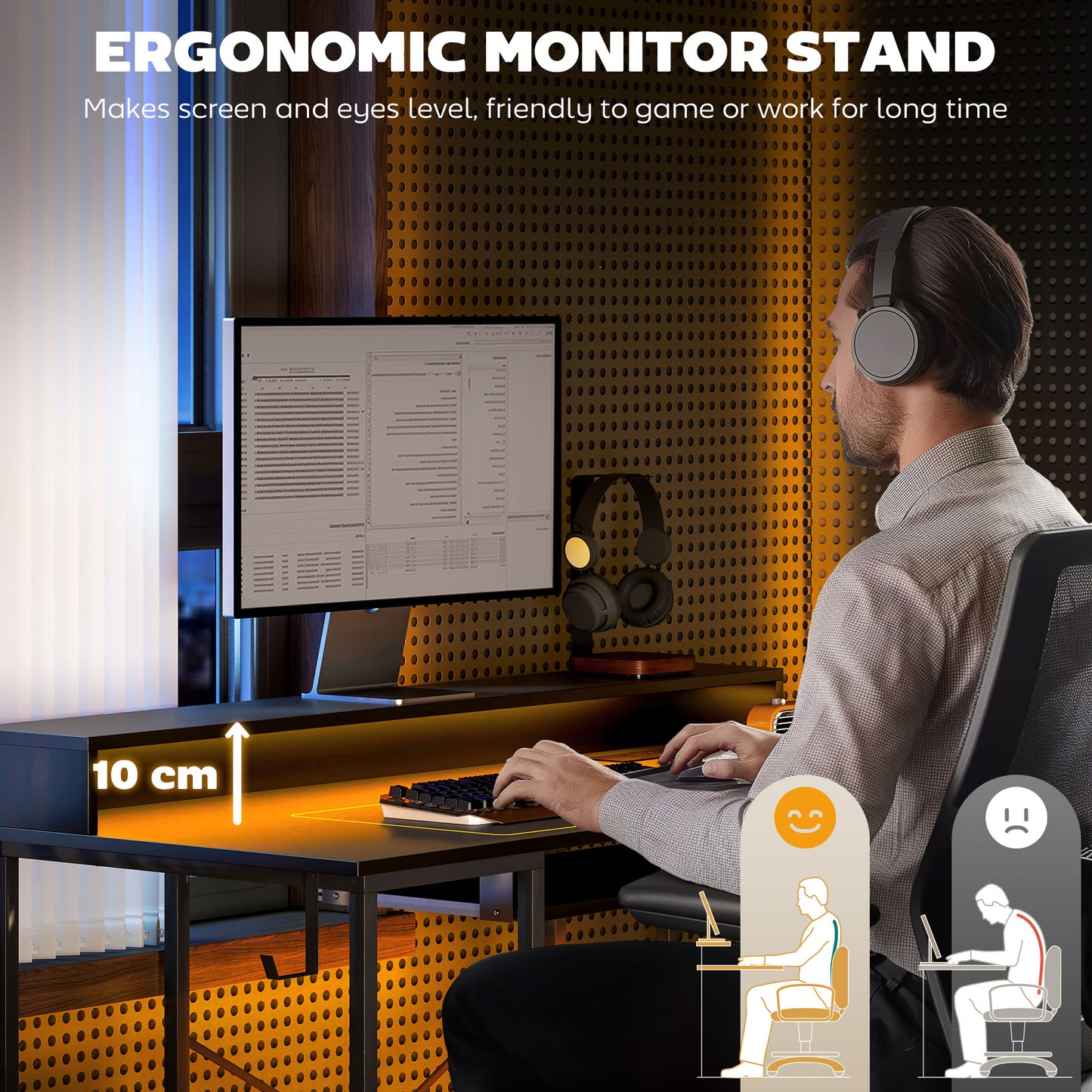 Gaming Desk with Monitor Stand and Sliding Keyboard Tray Black