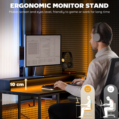 Gaming Desk with Monitor Stand and Sliding Keyboard Tray Black