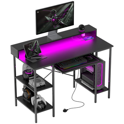 Gaming Desk with Monitor Stand and Sliding Keyboard Tray Black