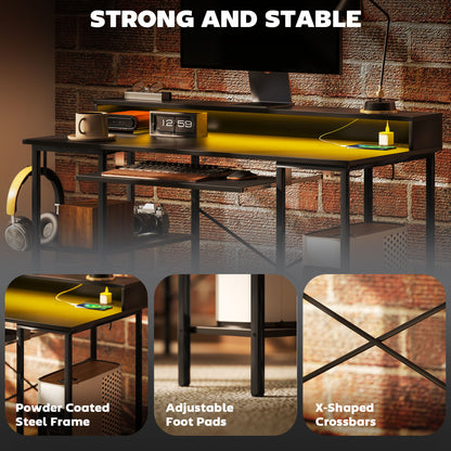 Gaming Desk with Monitor Stand and Sliding Keyboard Tray Black