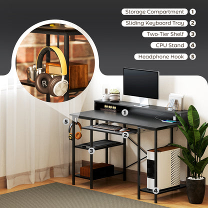 Gaming Desk with Monitor Stand and Sliding Keyboard Tray Black