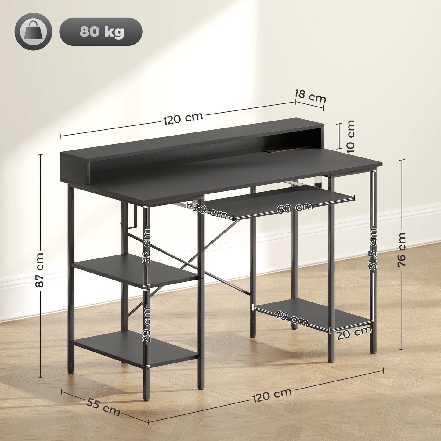 Gaming Desk with Monitor Stand and Sliding Keyboard Tray Black