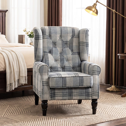 Accent Chair Wingback Armchair Retro Tufted Club Wood Fabric, Mixed