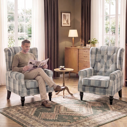 Accent Chair Wingback Armchair Retro Tufted Club Wood Fabric, Mixed