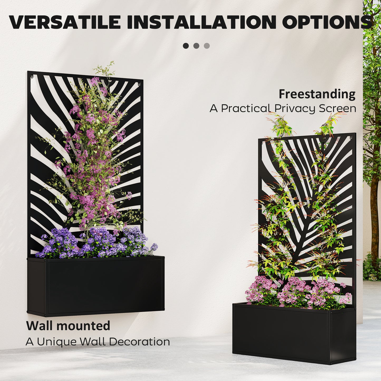 Metal Raised Garden Bed with Trellis, Outdoor Elevated Planter Box