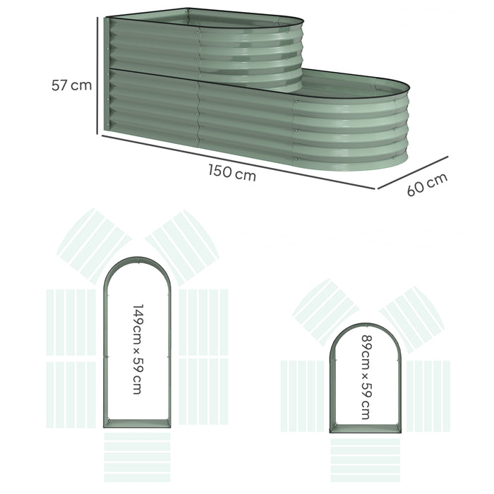 2-Tier Galvanised Raised Garden Bed with Safety Edging Light Green