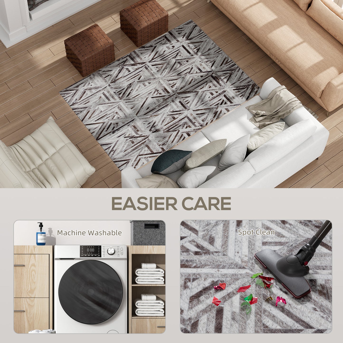 Non-Slip Washable Rug, Chenille Floor Carpet for Living Room, Brown