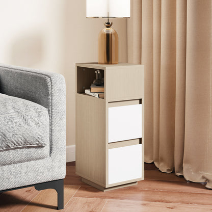 Slim Bedside Table, Bedside Cabinet with Open Shelf and 2 Drawers
