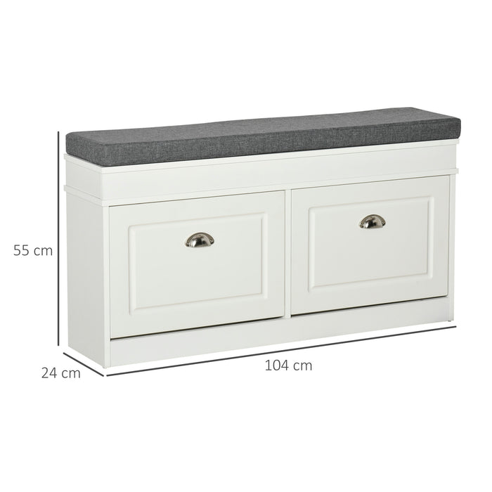 Shoe Storage Bench with Seat Cushion Hallway Cabinet Organizer with 2 Drawers Adjustable Shelf for Entryway Living Room Bedroom White