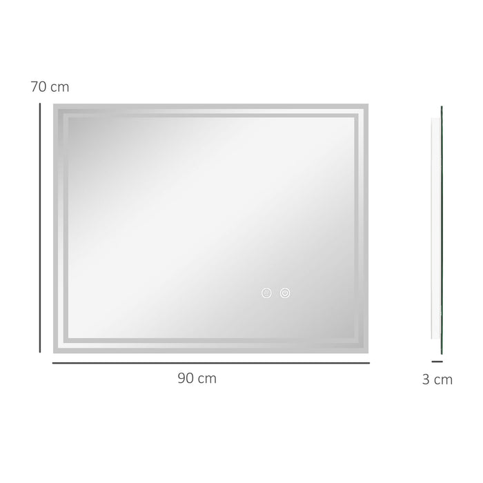 kleankin LED Bathroom Mirror with Lights, Illuminated Makeup Mirror, Vanity Mirror with 3 Colour, Smart Touch, Anti-Fog