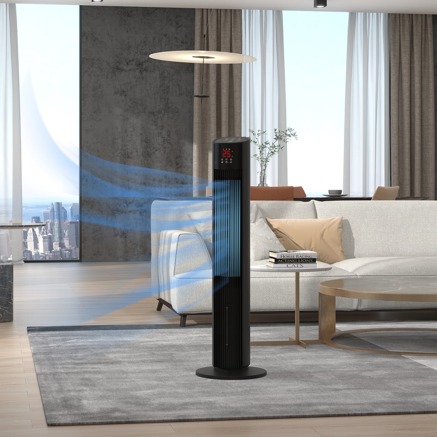 Oscillating Tower Fan Cooling with Ice Pack, Water Tank, Children Lock