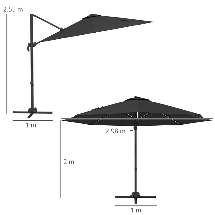 3(m) Solar LED Cantilever Parasol Adjustable Garden Umbrella Dark Grey