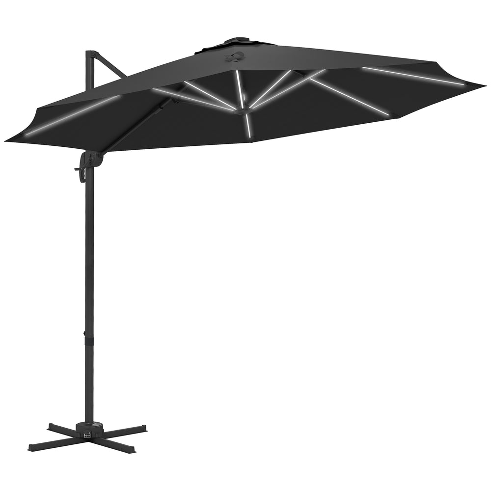 3(m) Solar LED Cantilever Parasol Adjustable Garden Umbrella Dark Grey