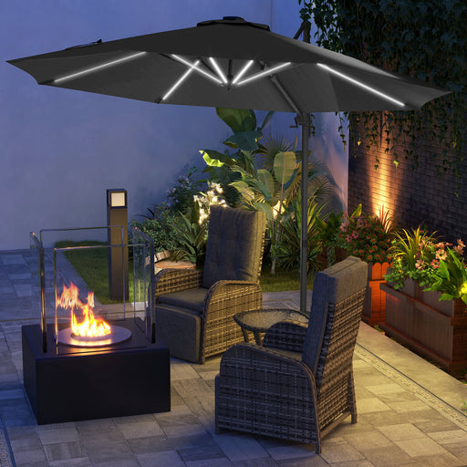 3(m) Solar LED Cantilever Parasol Adjustable Garden Umbrella Dark Grey