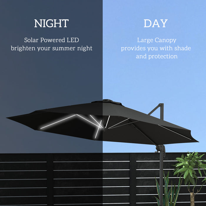 3(m) Solar LED Cantilever Parasol Adjustable Garden Umbrella Dark Grey