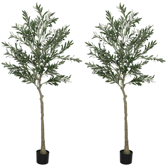 2 Pack Indoor Artificial Plants, Faux Potted Silk Olive Trees, 180cm