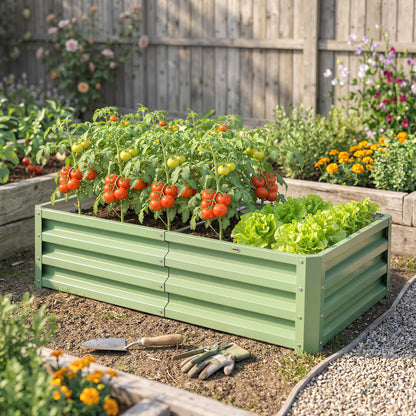216L Raised Garden Bed, Galvanised Planter Box Outdoor with Open Bottom, Metal Raised Garden Bed Kit for Vegetables, Flowers and Herbs, 120 x 60 x 30.5cm, Light Green