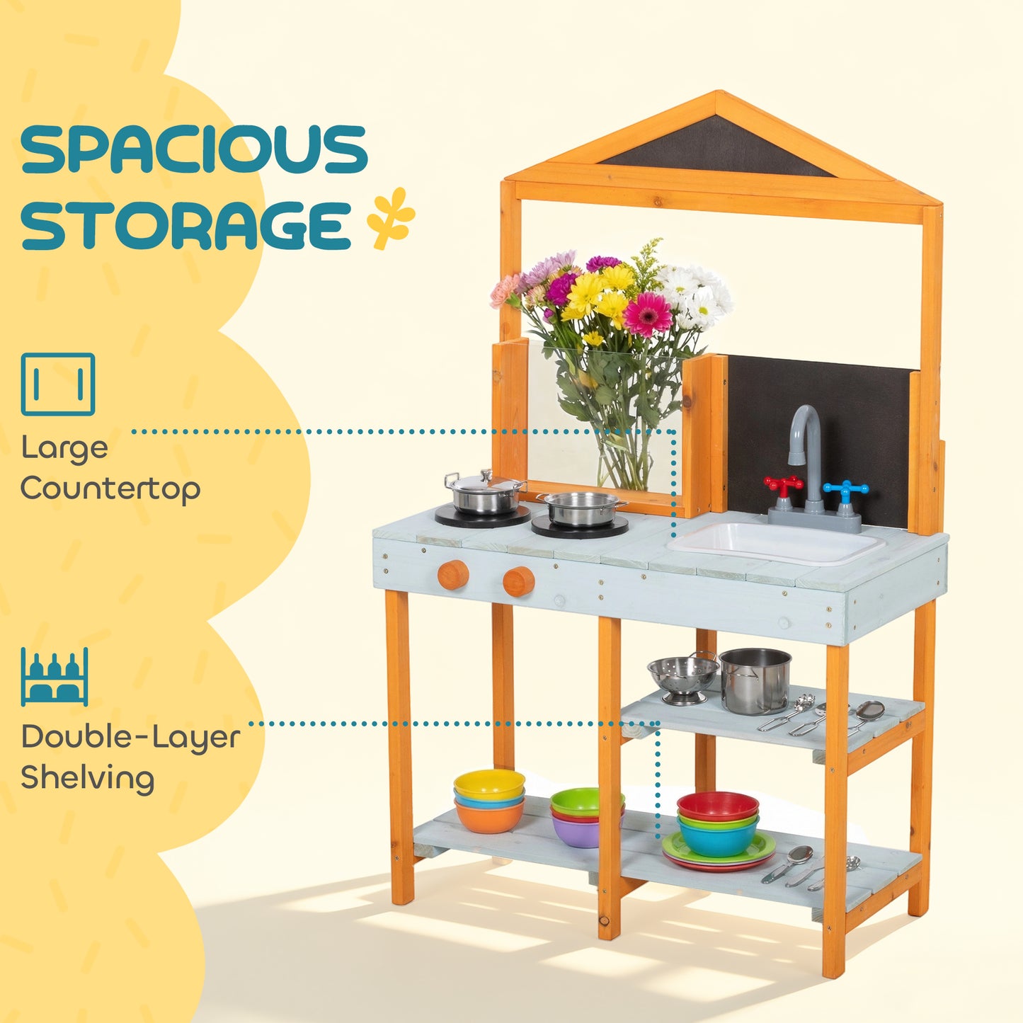 Wooden Mud Kitchen for Kids with Removable Sink, Cookware, Shelves