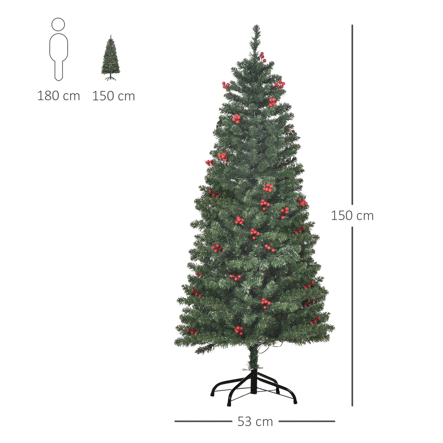 5FT Prelit Pencil Christmas Tree w/ LED Light, Berry, Xmas Decoration