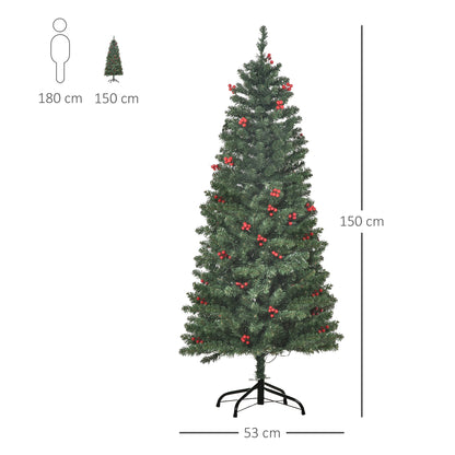 5FT Prelit Pencil Christmas Tree w/ LED Light, Berry, Xmas Decoration
