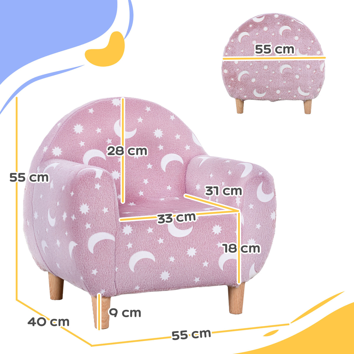Kids Armchair, Glow in the Dark Single Chair for Bedroom, Pink