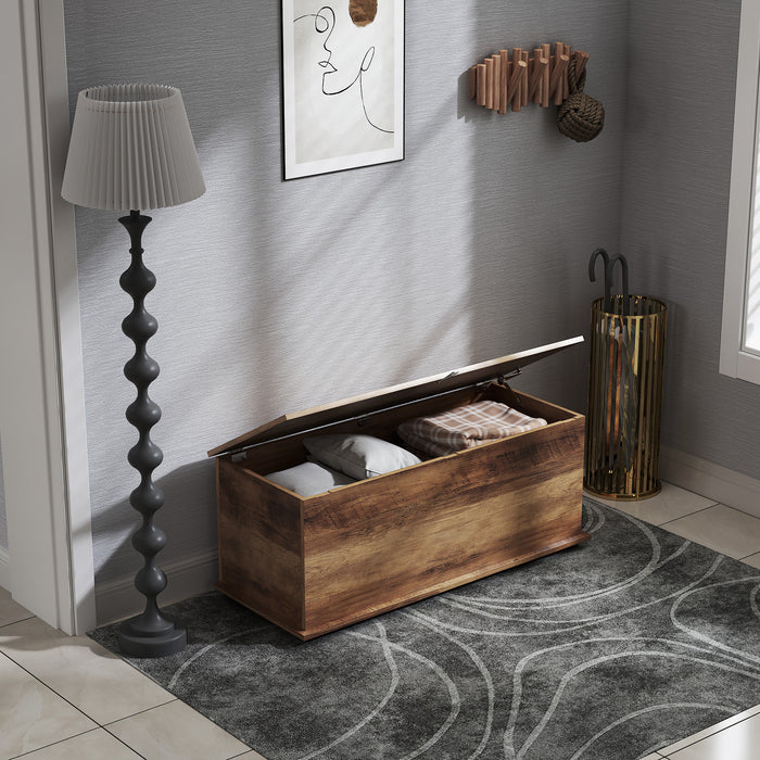 Storage Chest With Lid, 113L Storage Box, Grey Wood Grain