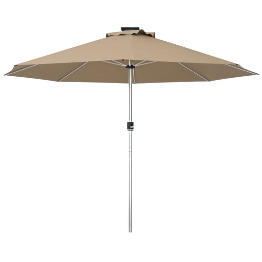 Solar Patio Garden Parasol with Lights for Outdoor, Khaki