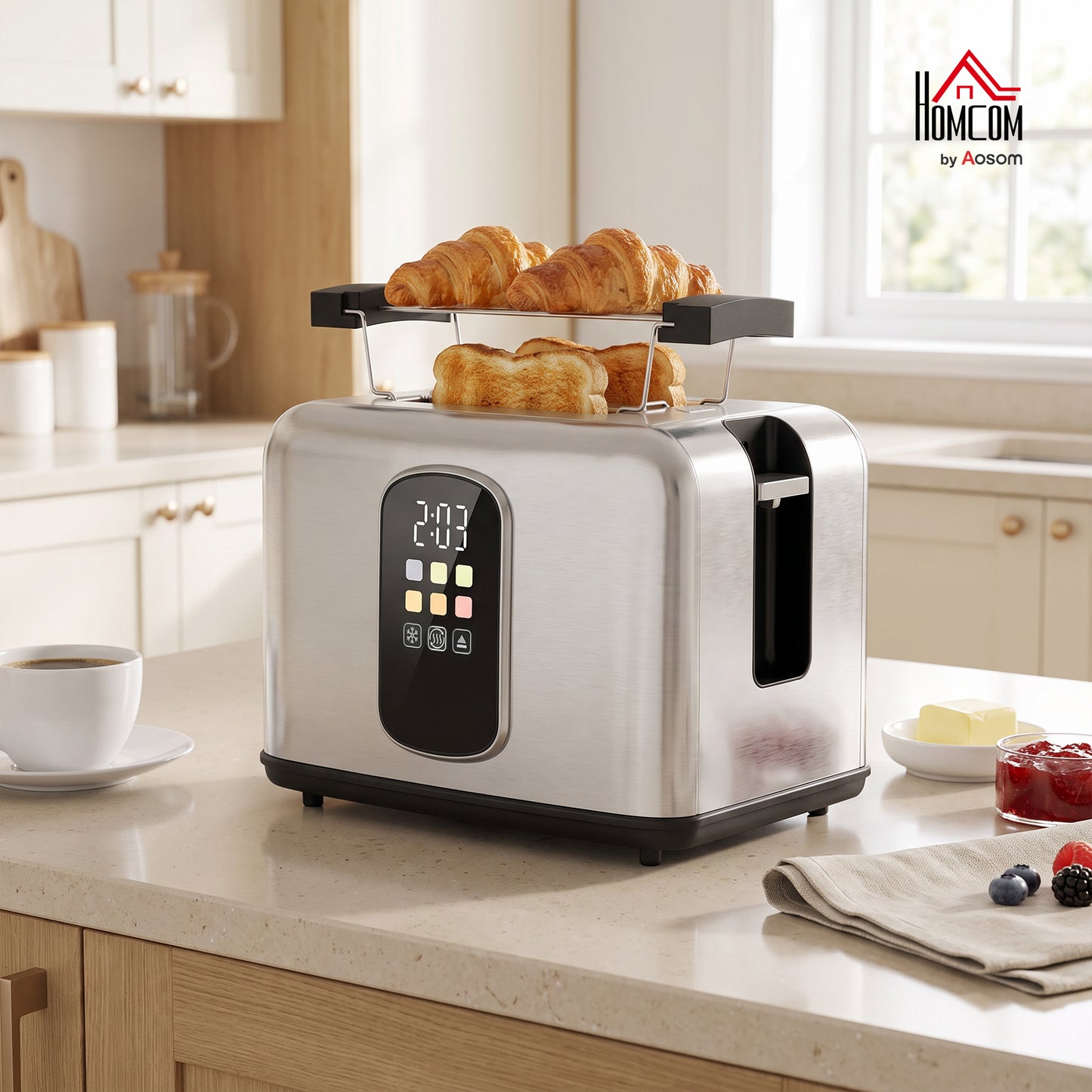 2 Slice Toaster with Touch Screen, LED Countdown, 6 Browning Levels