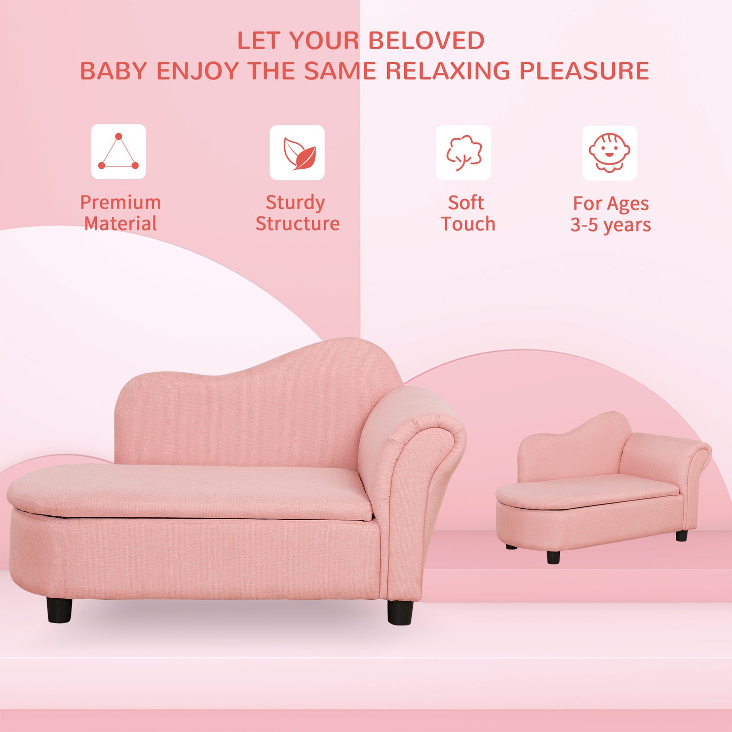 Kids Sofa Couch Toddler Armchair with Storage for Bedroom Pink